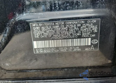 2009 Lexus Is 250 z USA, uszkodzony, nr VIN JTHCK262995032410